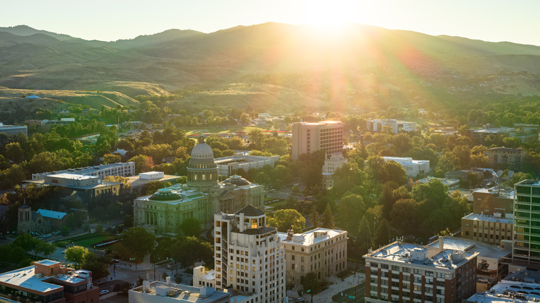 Boise, Idaho skyline at sunrise.