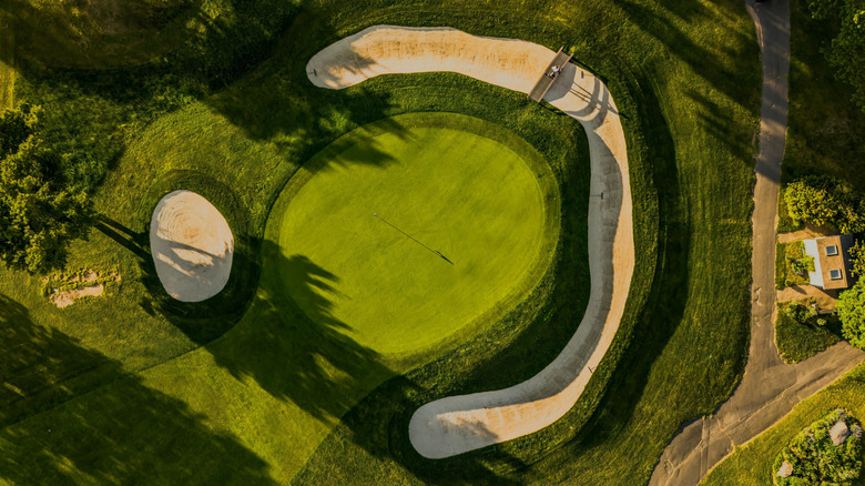 Overhead shot of a putting green on a golf course
