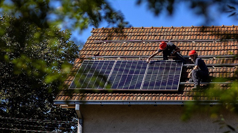 Home solar panels being installed