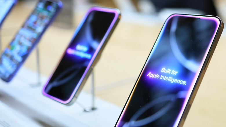 A display of Apple 16 Pro Max phones in an Apple store.