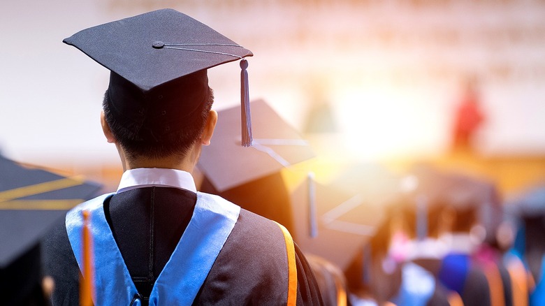College graduates at commencement ceremony