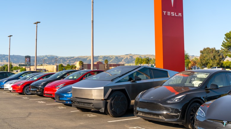 Tesla Cybertruck next to the Tesla showroom in Gilroy.