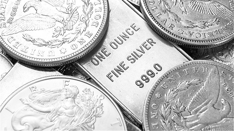 Fine silver coins and bar