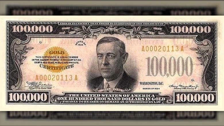 United States $100,000 bill obverse