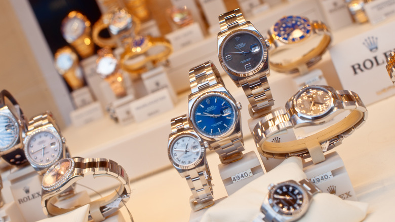 A collection of Rolex watches on display in Berlin.