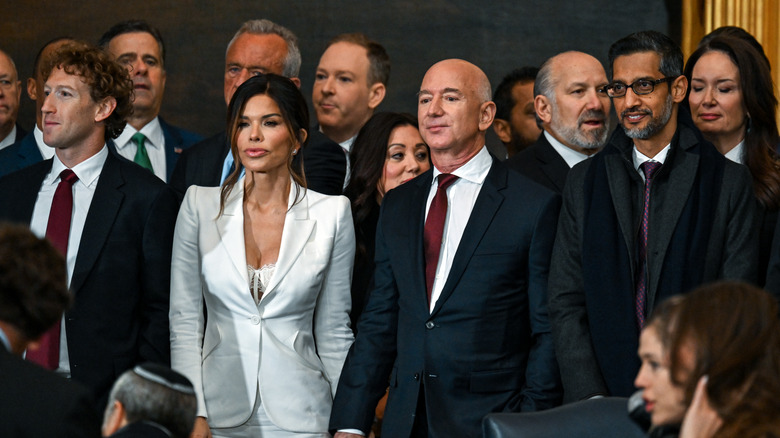 Meta CEO Mark Zuckerberg, Lauren Sanchez, Amazon founder Jeff Bezos and Google CEO Sundar Pichai attend the inauguration of U.S. President-elect Donald Trump in the U.S. Capitol Rotunda on January 20, 2025