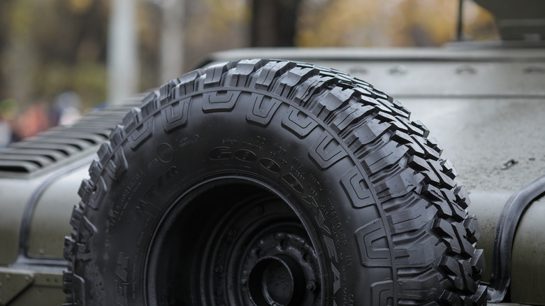 Goodyear Wrangler spare tire of a High Mobility Multipurpose Wheeled Vehicle