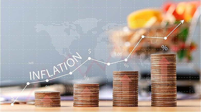 Inflation graphic with chart, coins