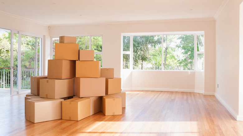 boxes piled in new home