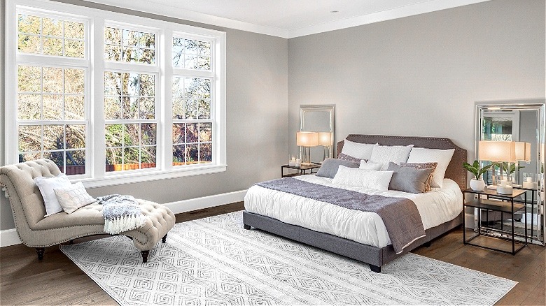 Gray and white master bedroom