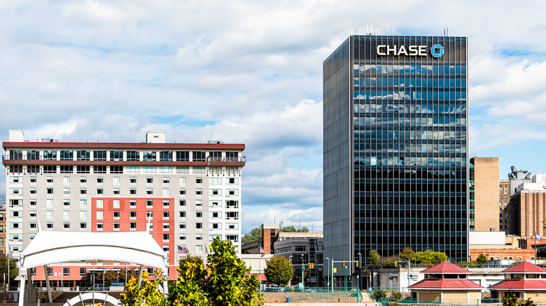 A Chase branded office building in Charleston, West Virginia in 2019.