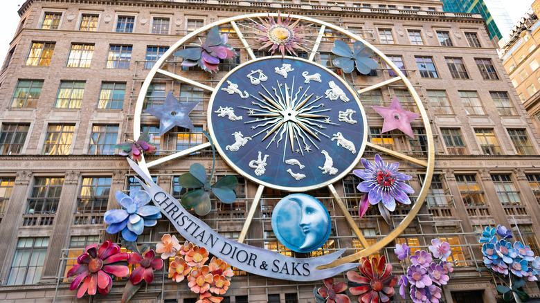 The New York City Saks Fifth Avenue location, decorated with a zodiac calendar celebrating Christian Dior and Saks