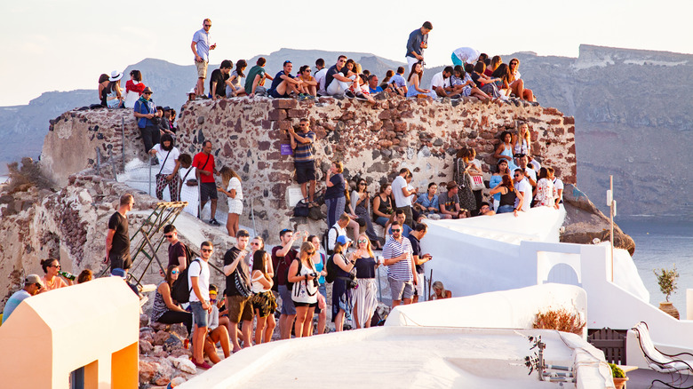 crowd waiting for sunset at Oia, Santorini