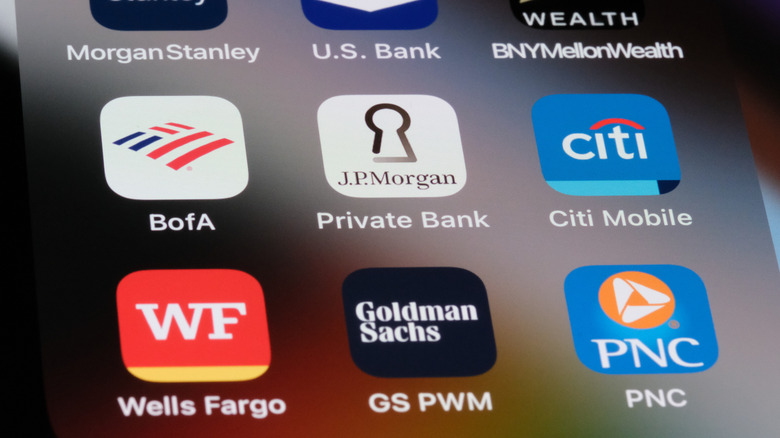 Banking apps on smartphone screen