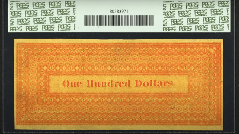 Back of the 1863 $100 Gold Certificate