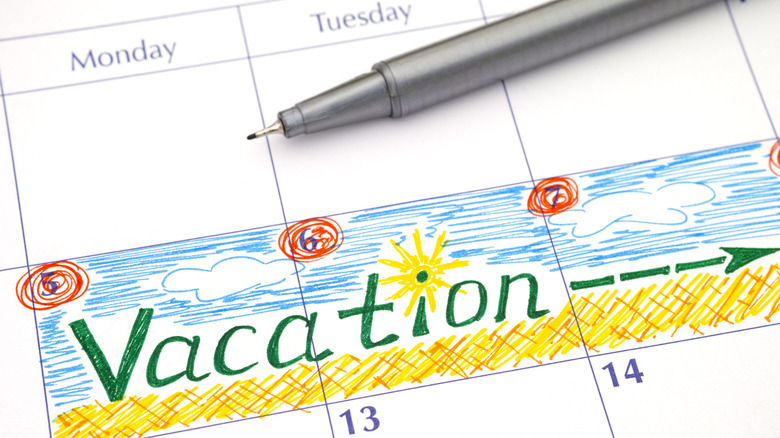 vacation days blocked on a calendar
