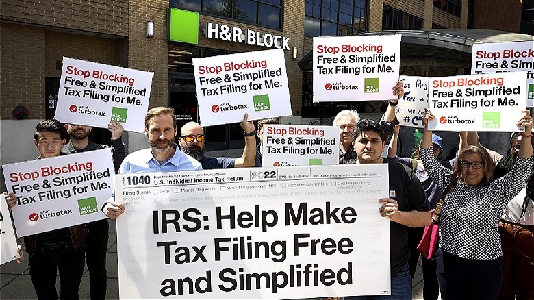 Protesting in front of H&R Block