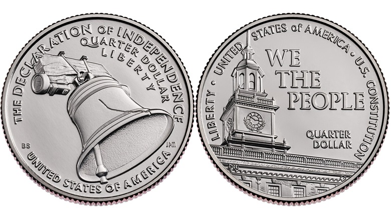 Close ups of the Declaration of Independence quarter and the Constitution Quarter