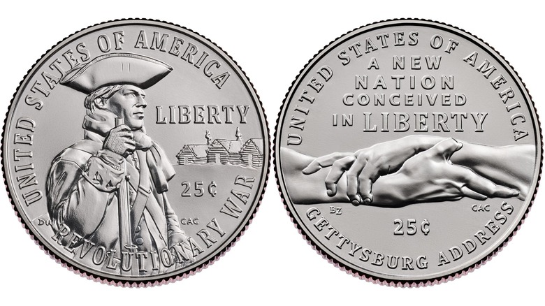 Close ups of the Revolution War quarter and the Gettysburg quarter