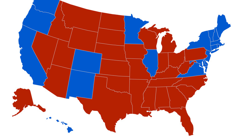 Color coded map of the United States by voting results