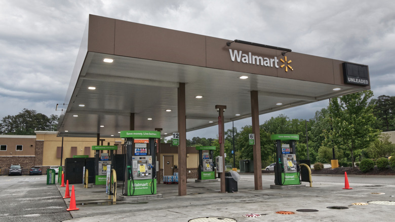 A Walmart gas station at dusk
