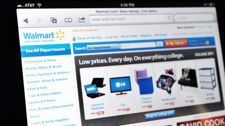 Close-up of a laptop screen displaying Walmart's online shopping site