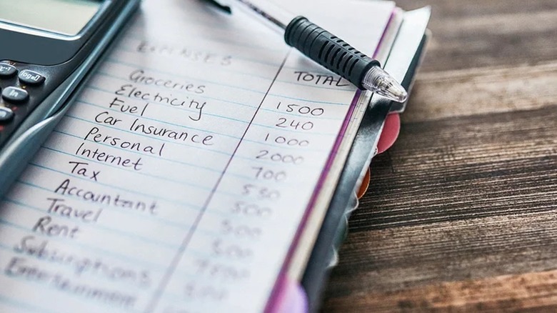 Pen resting atop household budget