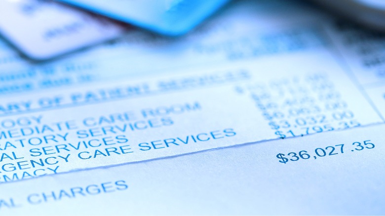 Close-up of itemized hospital bill