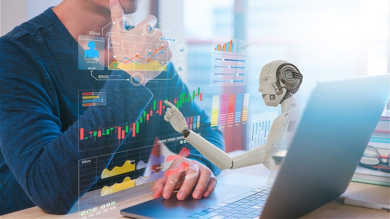 Robot from computer, touches graph