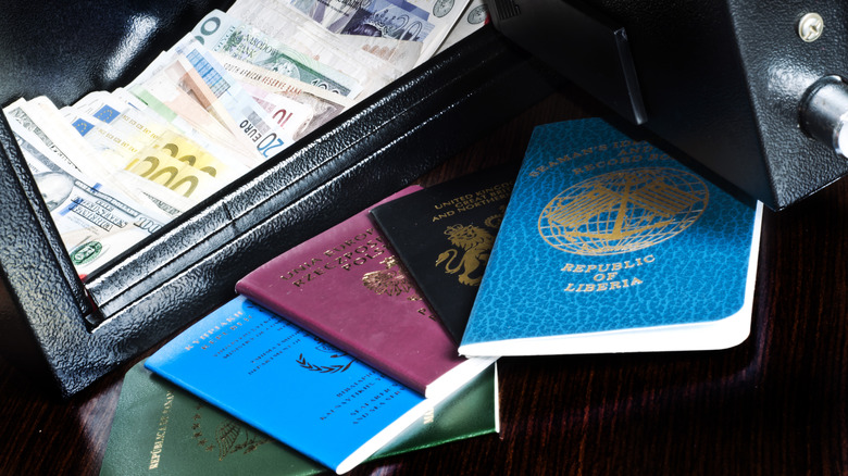 Passports and cash in a safe