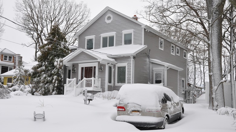 front yard covered in snow