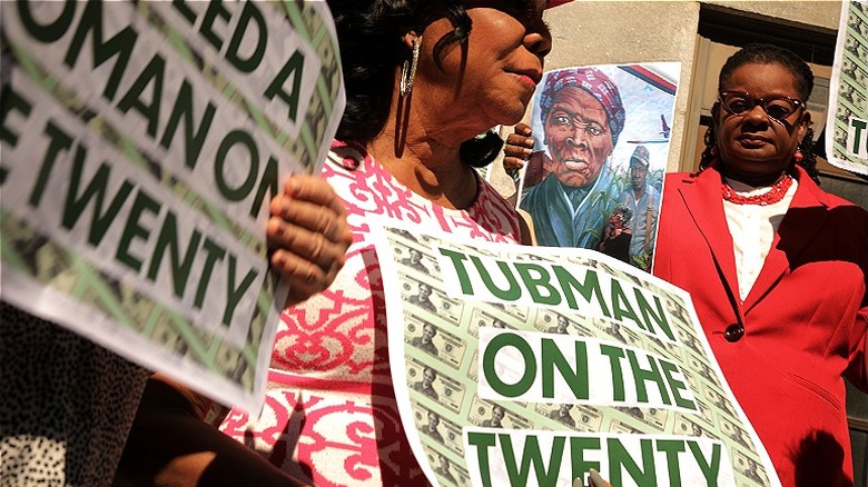 Supporters with Harriet Tubman signs