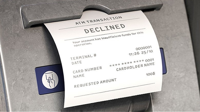 receipt of ATM transaction declined