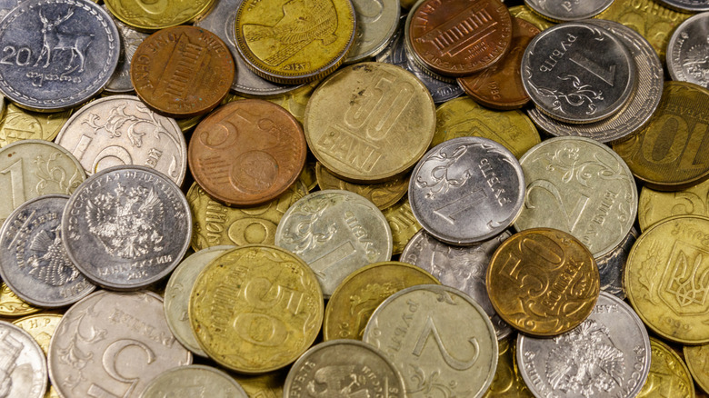 Background of various coins from different countries