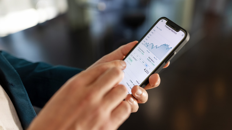 a person checks their stock portfolio on a phone