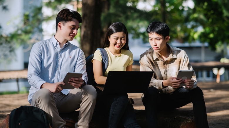 Students talking in a University garden