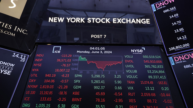 NYSE sign and stock information