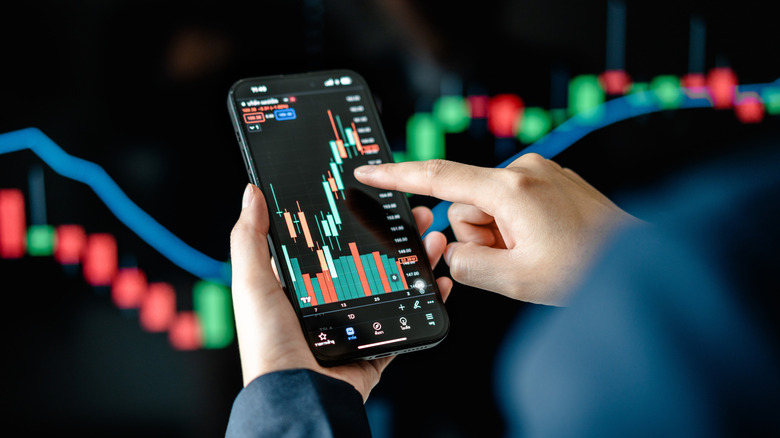 Stock trading graph on a smartphone screen