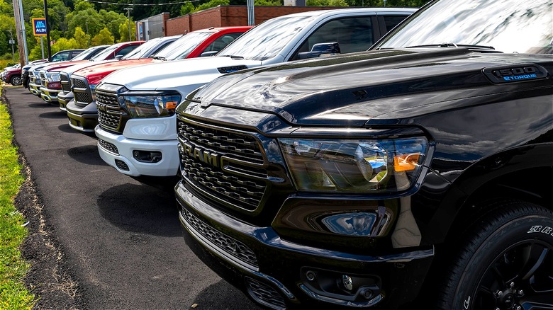 Dealership row of new cars