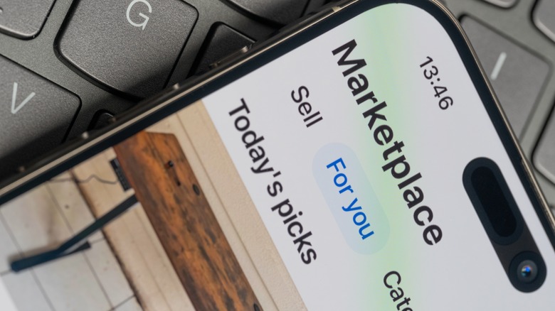 Up-close look of Facebook Marketplace on a smartphone