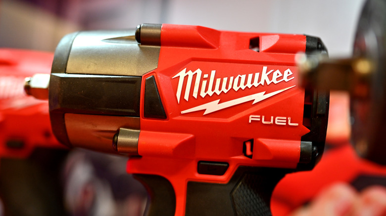 A closeup of a handheld Milwaukee Fuel power tool