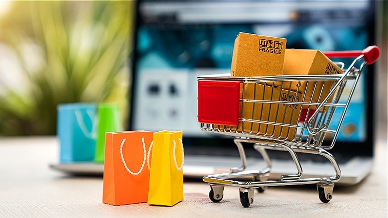 Tiny shopping cart with bags