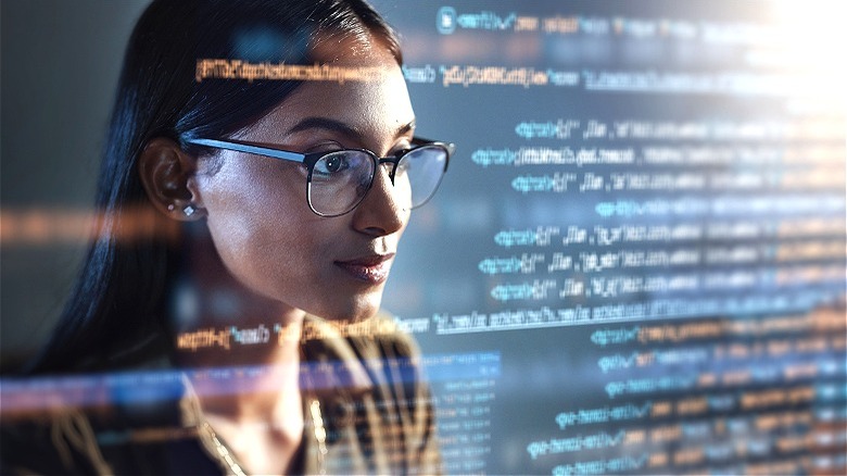 Person looking at computer information