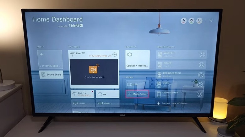 RCA with home dashboard options on screen