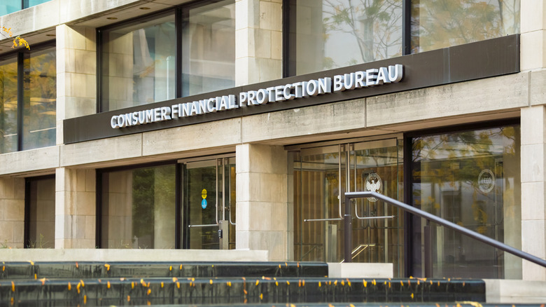 The entryway to the Consumer Financial Protection Bureau in Washington, D.C.