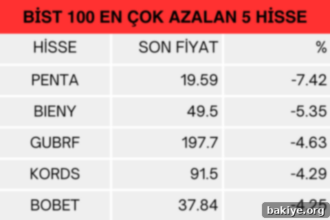 Borsa İstanbul BIST 100 Endeksinde Günün En Çok Azalan Hisseleri