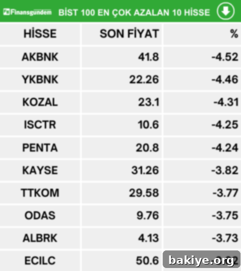 BİST100: En Çok Yükselenler, Düşenler ve İşlem Hacmi Liderleri (13 Mart 2024) 3 BIST 100 En Çok Azalan Hisseler
