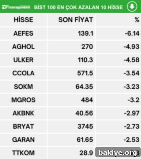 Borsa İstanbul BİST 100 endeksinde günün en çok düşen hisseleri listesi