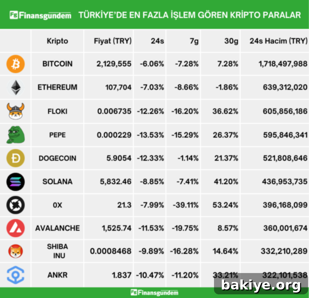 Türkiye'nin En Gözde Kripto Paraları 2 Türkiye kripto para son 24 saat fiyat ve hacim tablosu 1