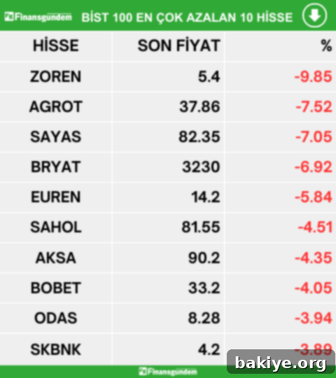Borsa İstanbul En Çok Azalan Hisseler